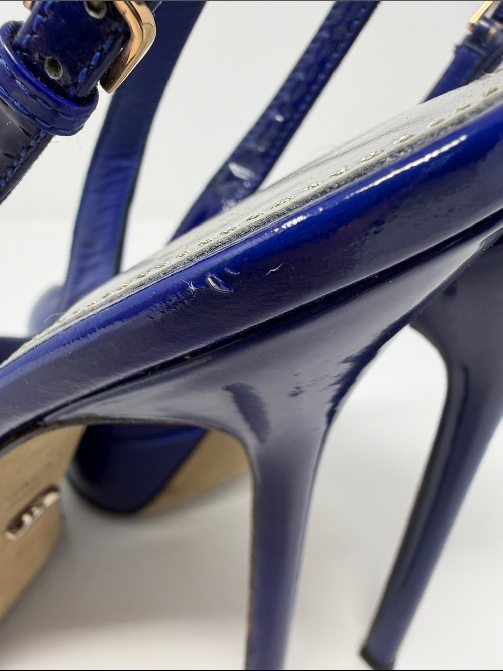 Sergio Rossi Blue Patent Slingback Peep-Toe Heels - Picture 5 of 7